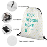 Customizable white drawstring backpack with your design, honeycomb fabric for gym, beach, travel, or sport.