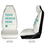 Customizable car seat cover with white heart pattern and "YOUR DESIGN HERE" text, personalized design, soft material.