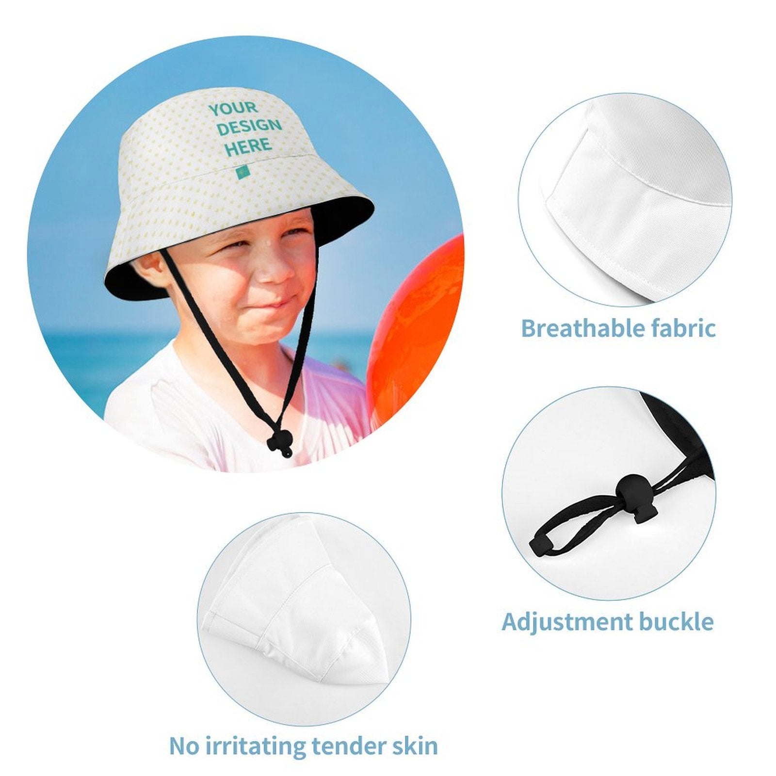 Personalized baby sunhat with custom design, breathable fabric, and adjustable buckle. Shop at MyArtsyGift.