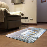 Christmas entrance door mat featuring a snowy house and decorated tree, for indoor/outdoor use.