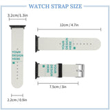 Personalized Apple Watch band. Silicone strap with "YOUR DESIGN HERE" text, heart pattern. IWatch band for custom designs.