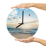 Modern Blue Beach MDF Wall Clock with Sea and Seagulls, Living Room Decor