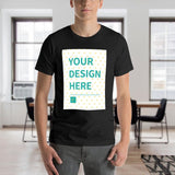 Customizable black cotton t-shirt for men with 'YOUR DESIGN HERE' print, MyArtsyGift