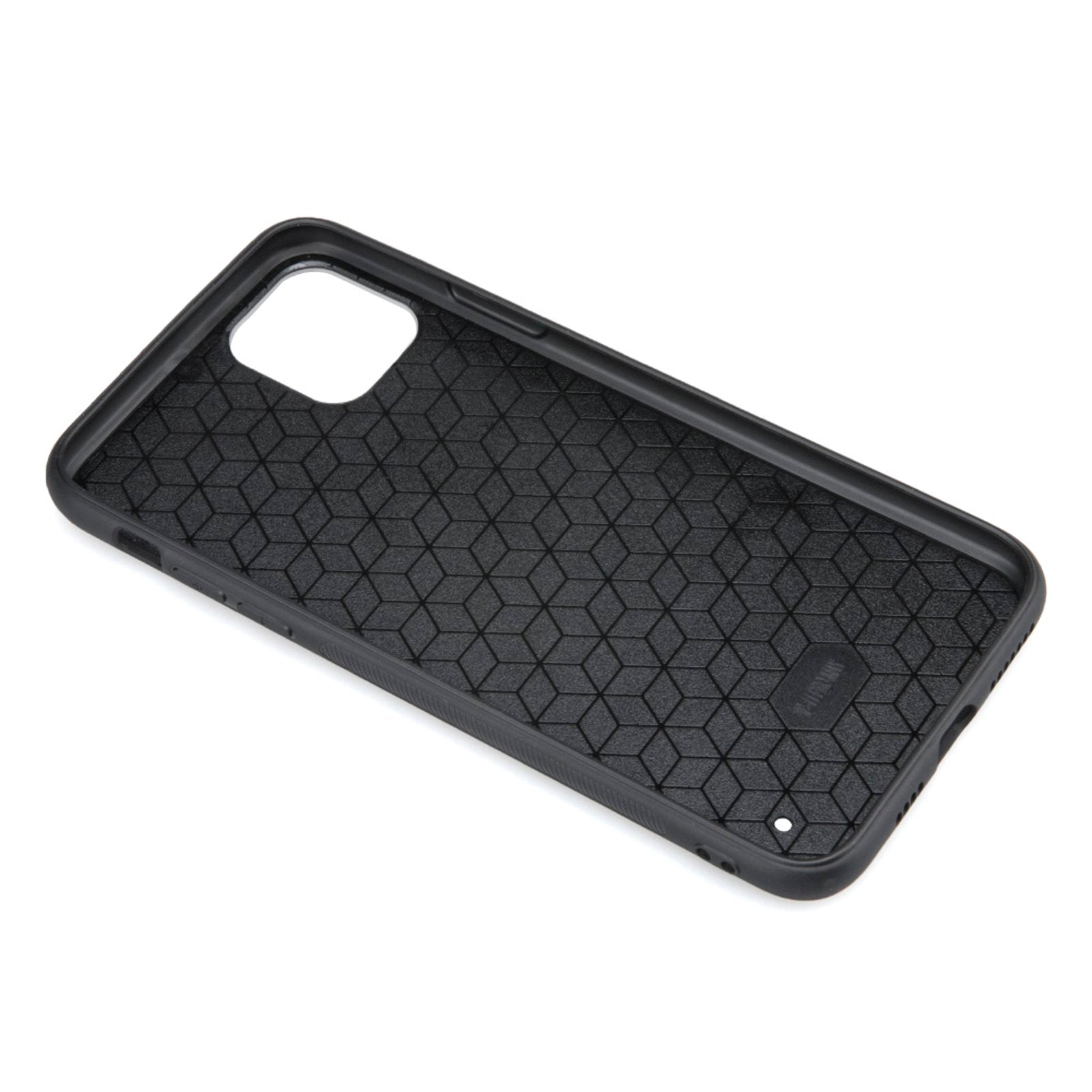 Black TPU iPhone 11 Pro Max case, anti-scratch design, geometric pattern interior, MyArtsyGift product.