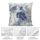 Blue floral plush pillow cover with soft, comfortable fabric, invisible zipper, and neat stitches, for sofa and couch.