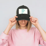 Denim baseball cap with 'YOUR DESIGN HERE', design your own cap, mesh back, MyArtsyGift