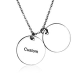 Customizable titanium steel double disc pendant necklace for men and women. Personalized gift.