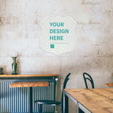 Customizable shield metal sign with 'YOUR DESIGN HERE' for cafe or shop decor