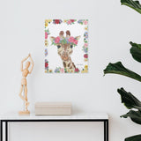 Giraffe canvas print with floral crown, perfect for home decor, featuring MyArtsyGift's wall art