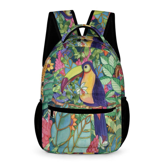 School backpack for kids with toucan design, made of durable twill fabric