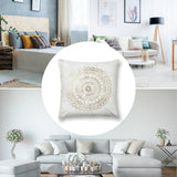 White plush pillow cover with gold mandala design, perfect for sofa or living room decor.