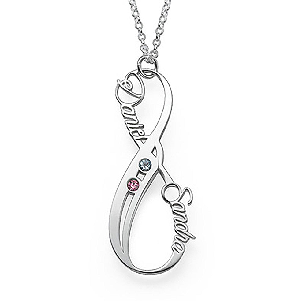 Personalized Silver Infinity Necklace with Names Daniel and Sandra, Anniversary Gift
