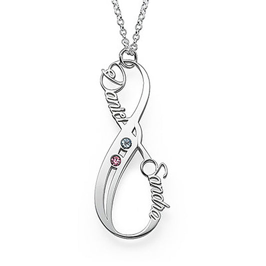 Personalized Silver Infinity Necklace with Names Daniel and Sandra, Anniversary Gift