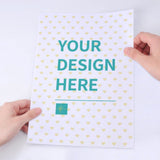 Customizable sticker sheet with 'YOUR DESIGN HERE' text and heart pattern, perfect for gifts and personalized labels.