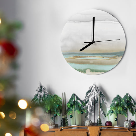 Modern MDF wall clock, abstract watercolor design, living room decor.
