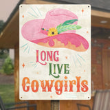 Cowgirl Club III tin sign, pink cowboy hat, Long Live Cowgirls text, home decor, iron material
