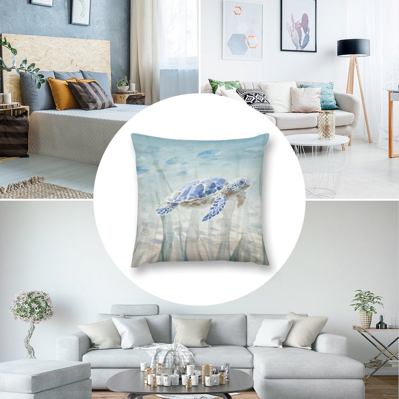 MyArtsyGift plush pillow cover with sea turtle design, soft plush material, for sofa, couch, and living room