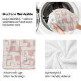 Blush geometric flannel blanket, machine washable, advanced stitch technology and skin-friendly.