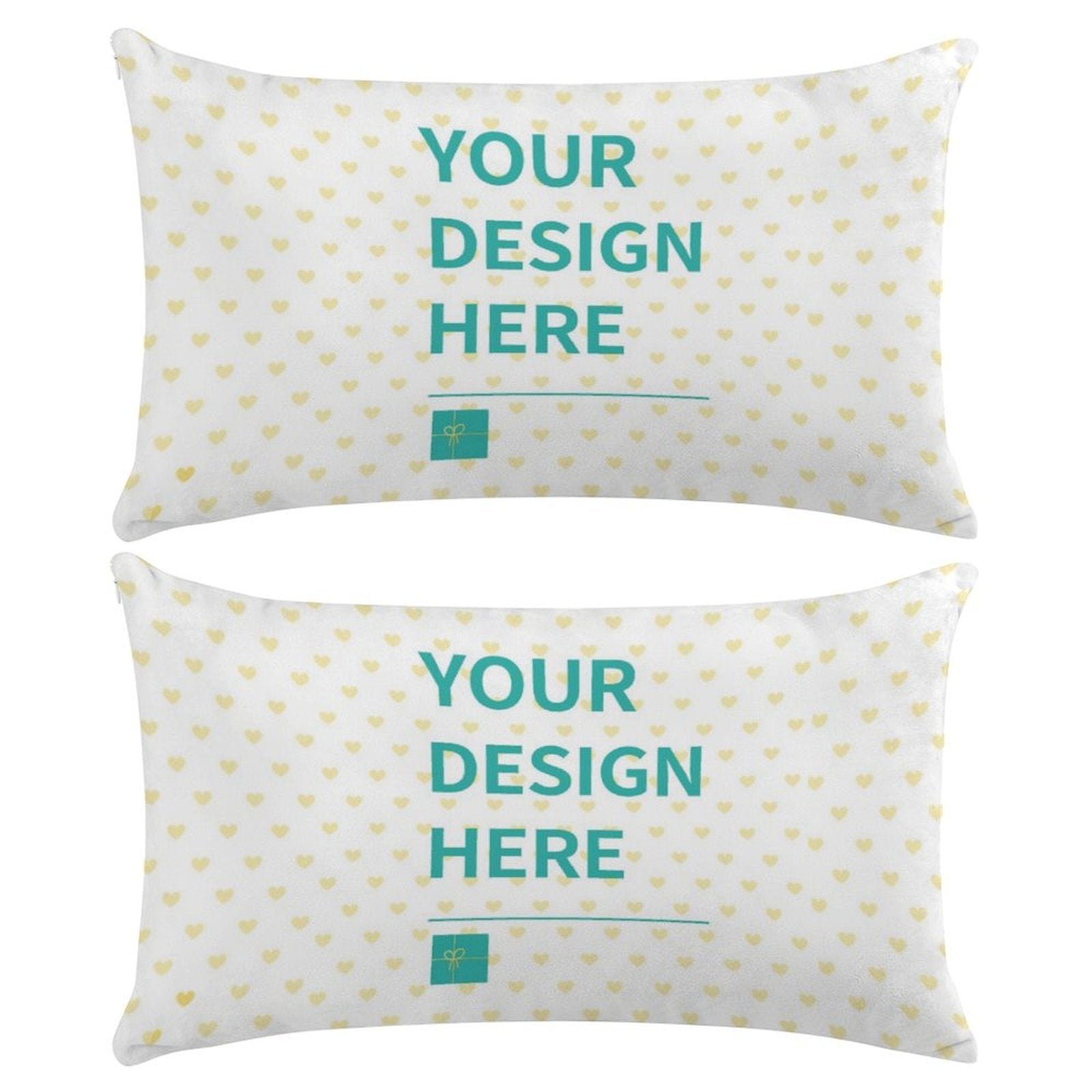 Customizable Super Soft Throw Pillow Cases, featuring 'YOUR DESIGN HERE'. Made with ultra-soft short plush material.