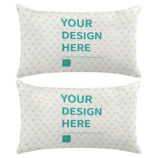 Customizable Super Soft Throw Pillow Cases, featuring 'YOUR DESIGN HERE'. Made with ultra-soft short plush material.