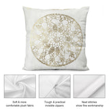 MyArtsyGift plush pillow cover: White with golden lace design. Soft, comfortable plush fabric, and invisible zippers.