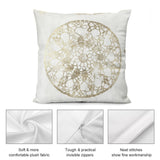 Plush pillow cover with gold lace design, soft fabric, invisible zipper, for sofa or couch.
