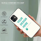 Custom iPhone 11 case with 'YOUR DESIGN HERE' design, anti-fingerprint, scratch-resistant and comfortable grip.