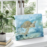 Sea turtle canvas print, watercolor art for home decor. Made in USA, featuring an underwater scene of sea life