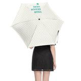 Custom UV resistant umbrella with 'YOUR DESIGN HERE' text, ideal for personalized gifts.