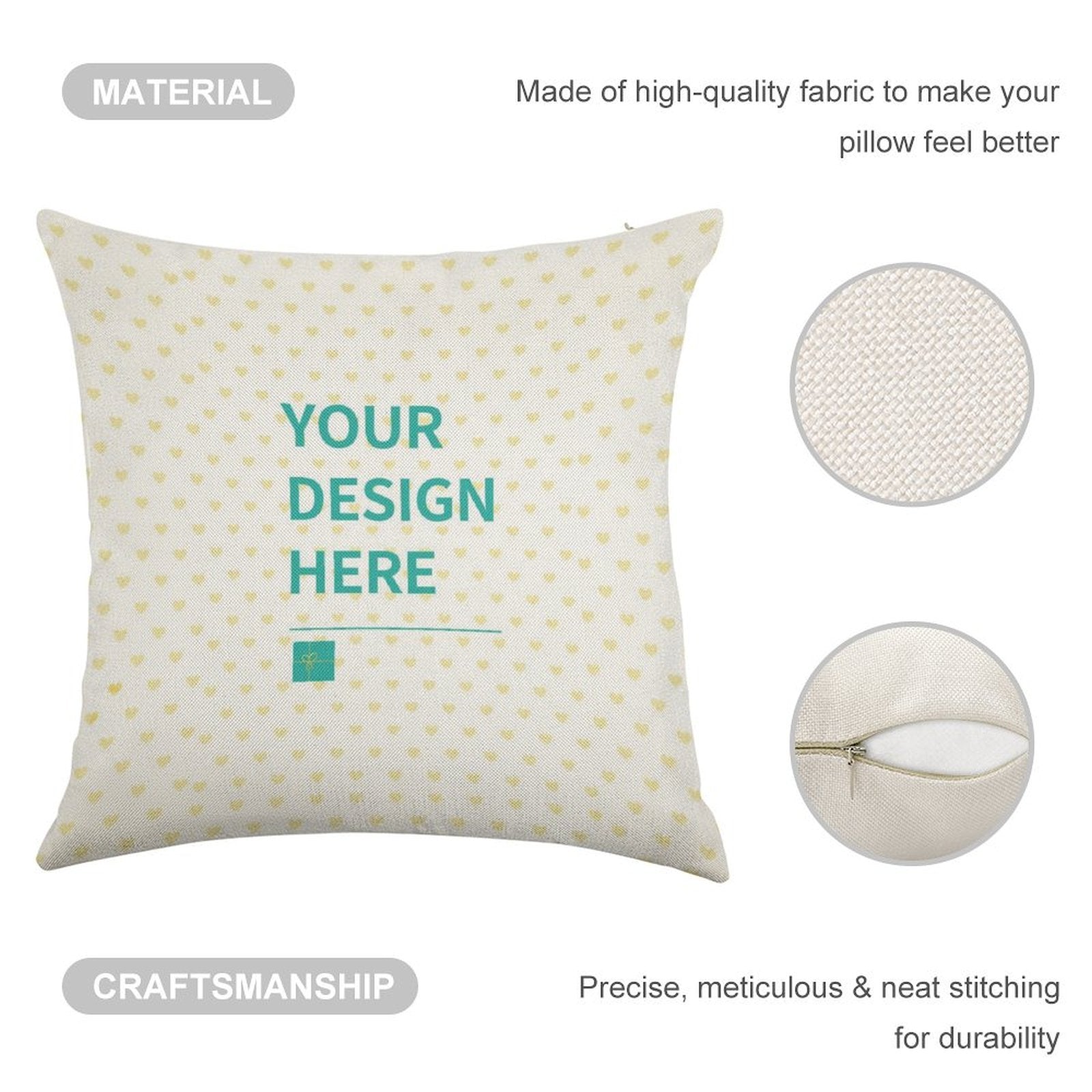 Custom linen throw pillow case with your design, soft material, and durable quality, perfect for living room decor