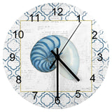 Personalized Simplicity Wooden Wall Clock with Navy Nautilus Shell Design, Custom Round Clock for Home