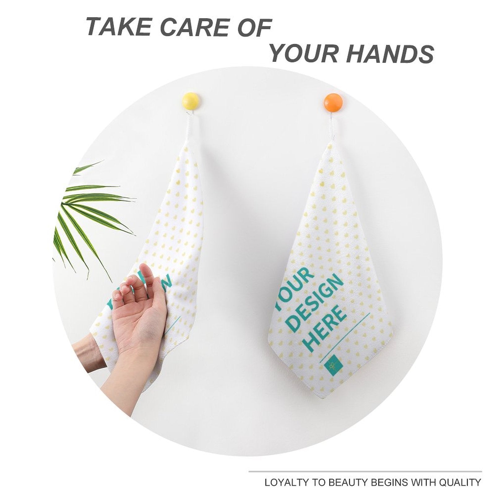 Custom hand towel with heart pattern and YOUR DESIGN HERE. Perfect for kitchen, bathroom or spa.