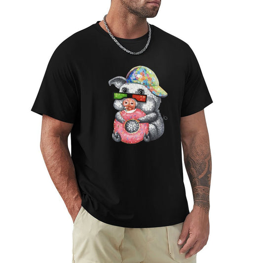 Men's black short sleeve crew neck t-shirt with pig graphic