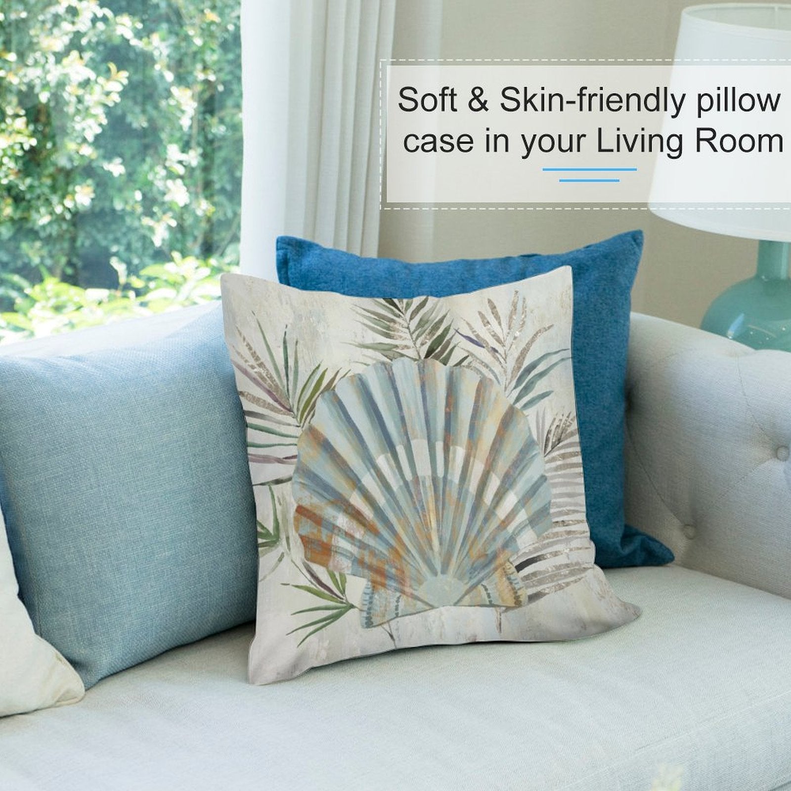 Seashell design pillow cover for sofa or living room, soft and skin-friendly, MyArtsyGift