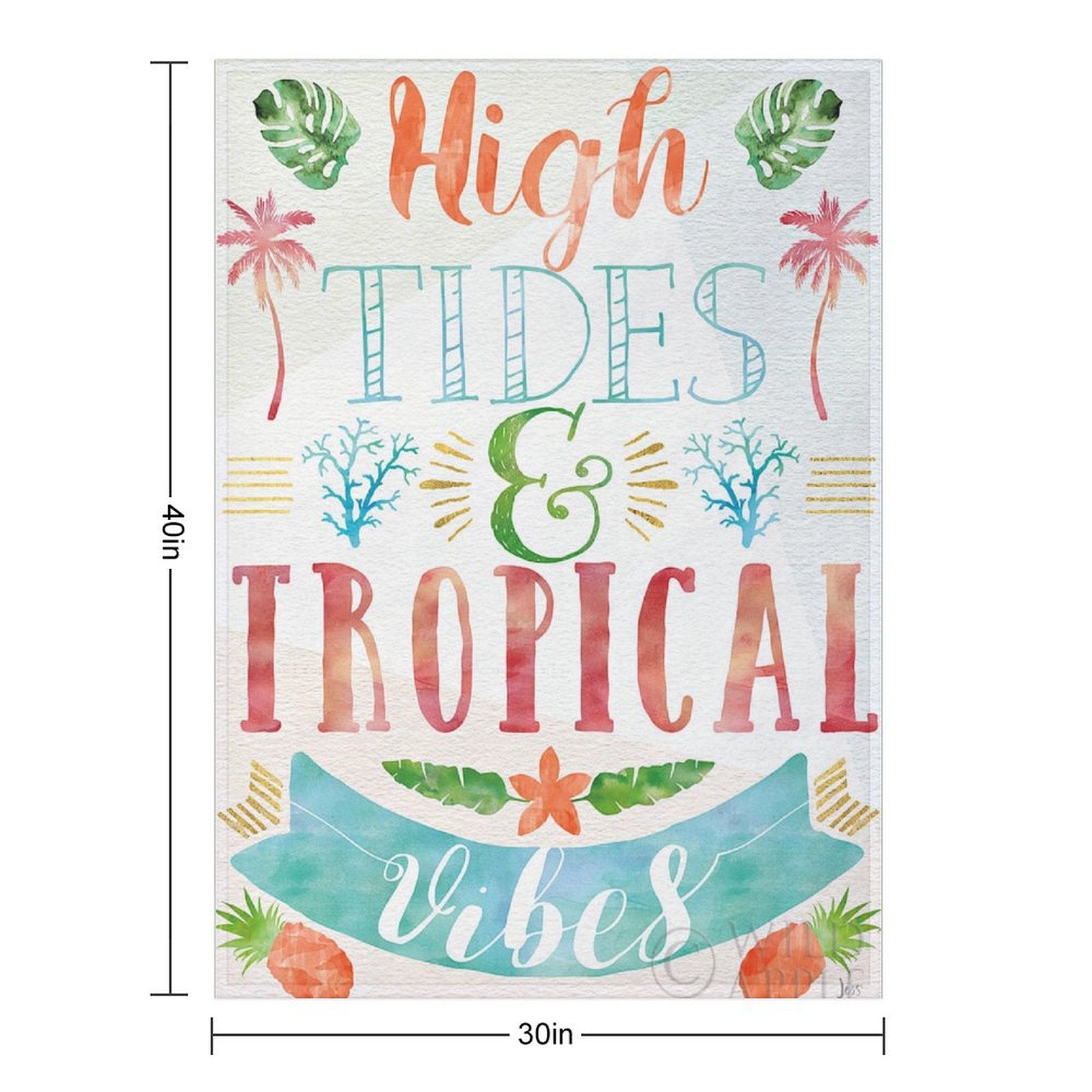 Cozy Words of Paradise Fleece Blanket with High Tides & Tropical Vibes design, perfect for bed, sofa, or travel.