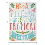 Cozy Words of Paradise Fleece Blanket with High Tides & Tropical Vibes design, perfect for bed, sofa, or travel.