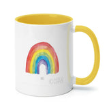 MyArtsyGift White Ceramic Pride Mug with Rainbow Design, Yellow Handle and Inner Color
