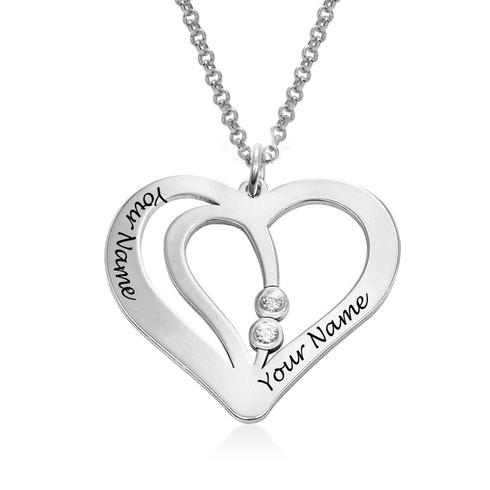 Personalized Silver Heart Pendant Necklace with Engraved Names, Custom Jewelry