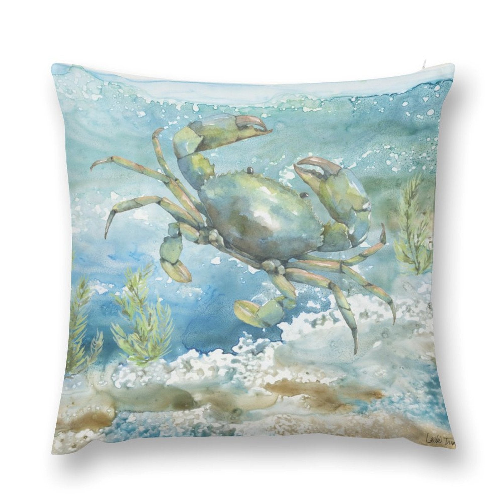 Luxury Soft Fluffy Decorative Crab Pillow Cover, watercolor design on short plush fabric, home decor