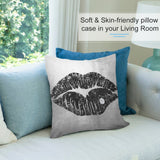 Plush pillow cover with black lips design and diamond detail, soft and skin-friendly for living room sofa
