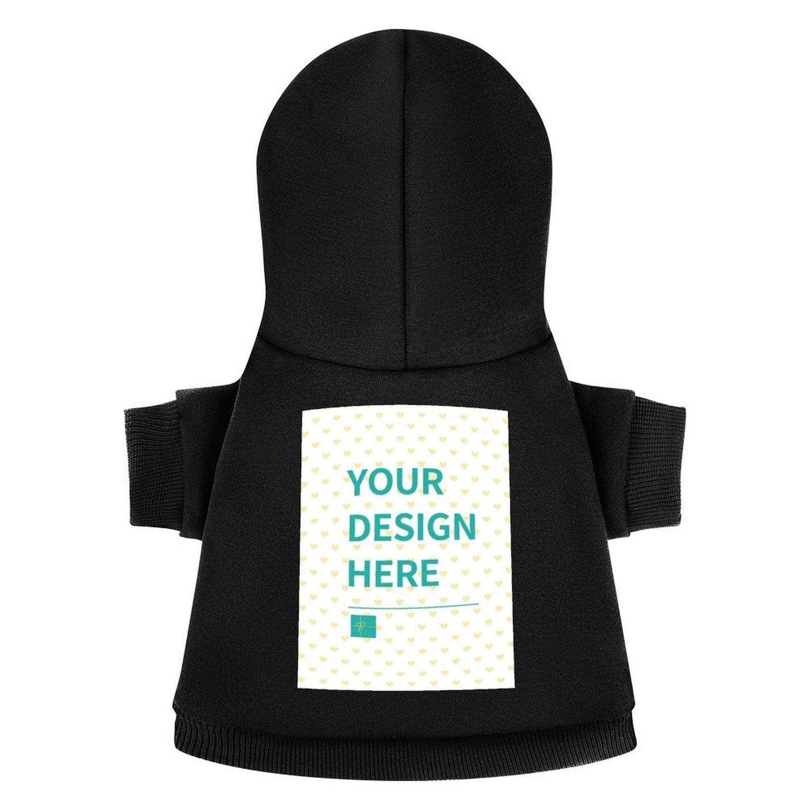 Customizable black dog sweater bottoming shirt with hood and design area for pet clothes.