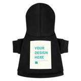 Customizable black dog sweater bottoming shirt with hood and design area for pet clothes.