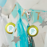 Customizable green Christmas ornament with 'YOUR DESIGN HERE' text, perfect for personalized holiday decor.