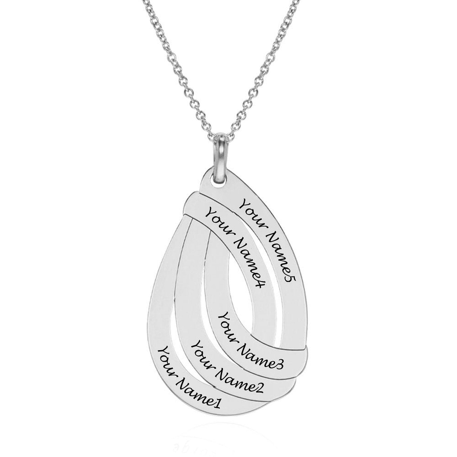 Personalized water drop necklace with custom names, silver anniversary gift, custom name jewelry
