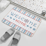 Nautical welcome home floor mat with blue and red stripes, washable door mat, beach theme rug