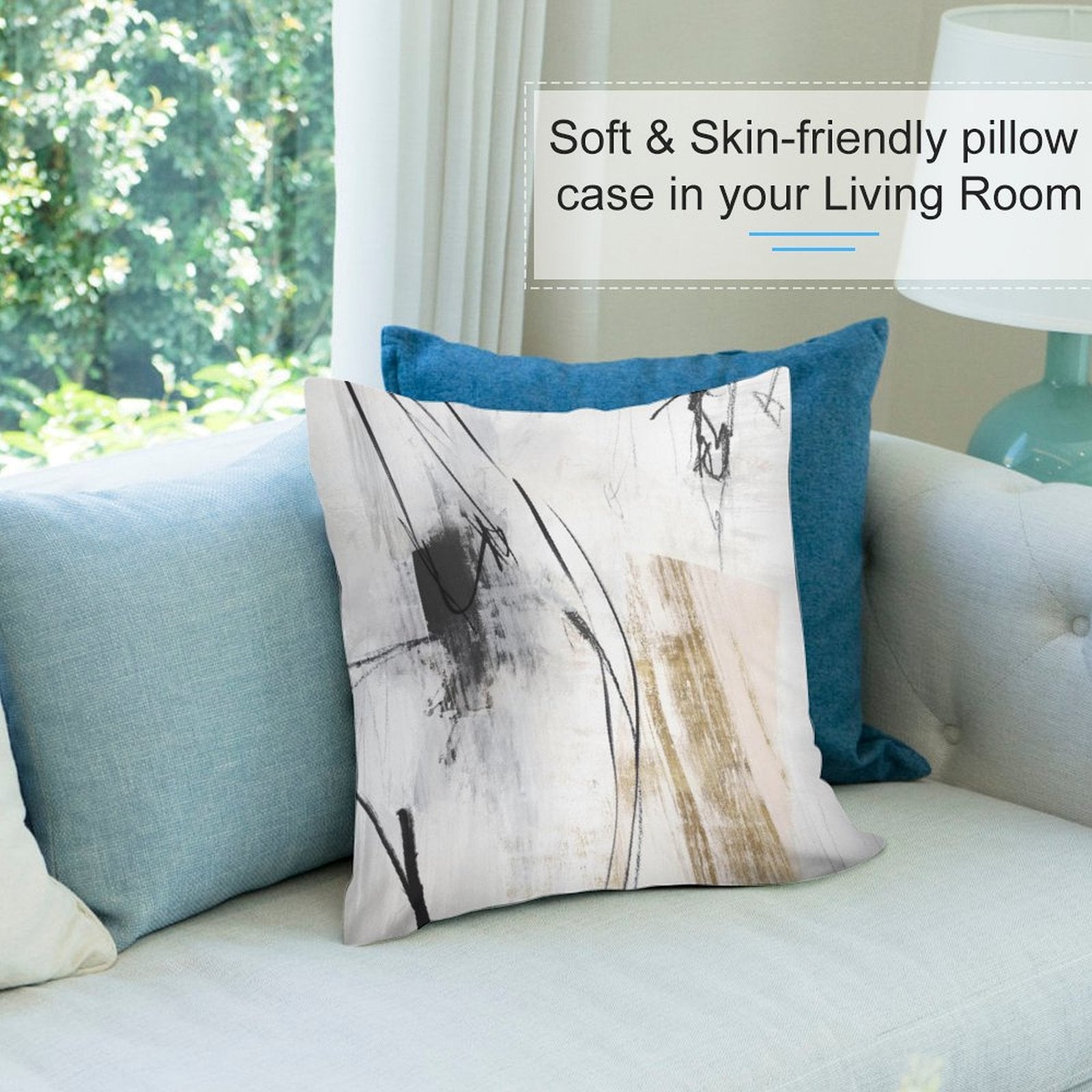 Soft and skin-friendly plush pillow cover with abstract art design, perfect for sofa and living room