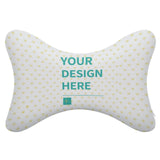 Customizable neck pillow with heart pattern; polyester/memory foam, for car, office or travel.