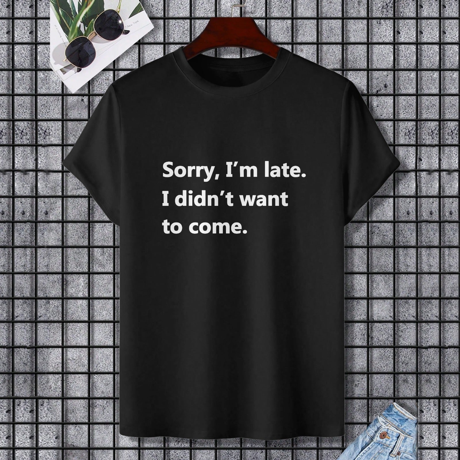 Black Gildan Unisex T-shirt with Funny Quote - Sorry, I'm late.
