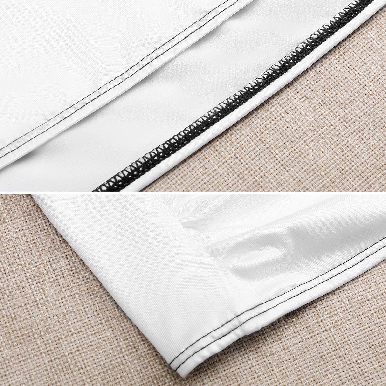 Close-up of white tube top with black stitching. Soft, comfortable seamless bralette for women. Ideal for summer.