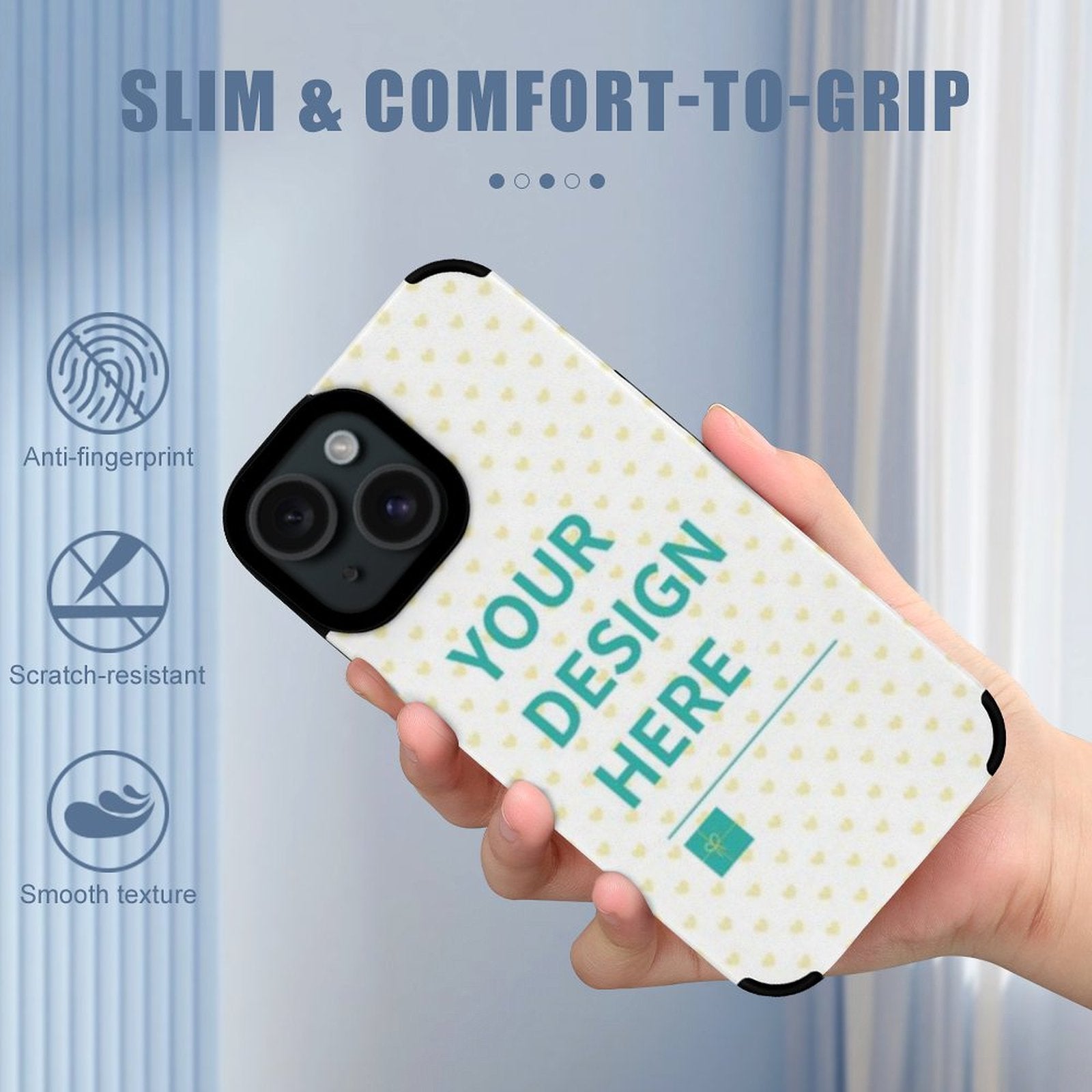 Personalized iPhone 15 case with custom design, anti-fingerprint, and scratch-resistant protection